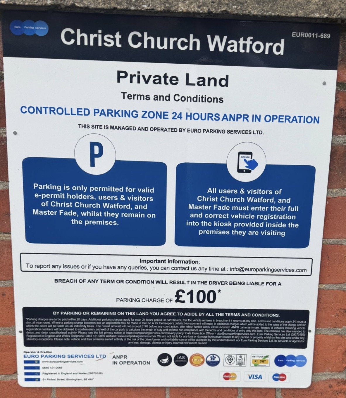 Car park terms and conditions sign